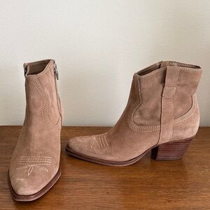 Dolce Vita Taupe Suede Western Zip Ankle Booties